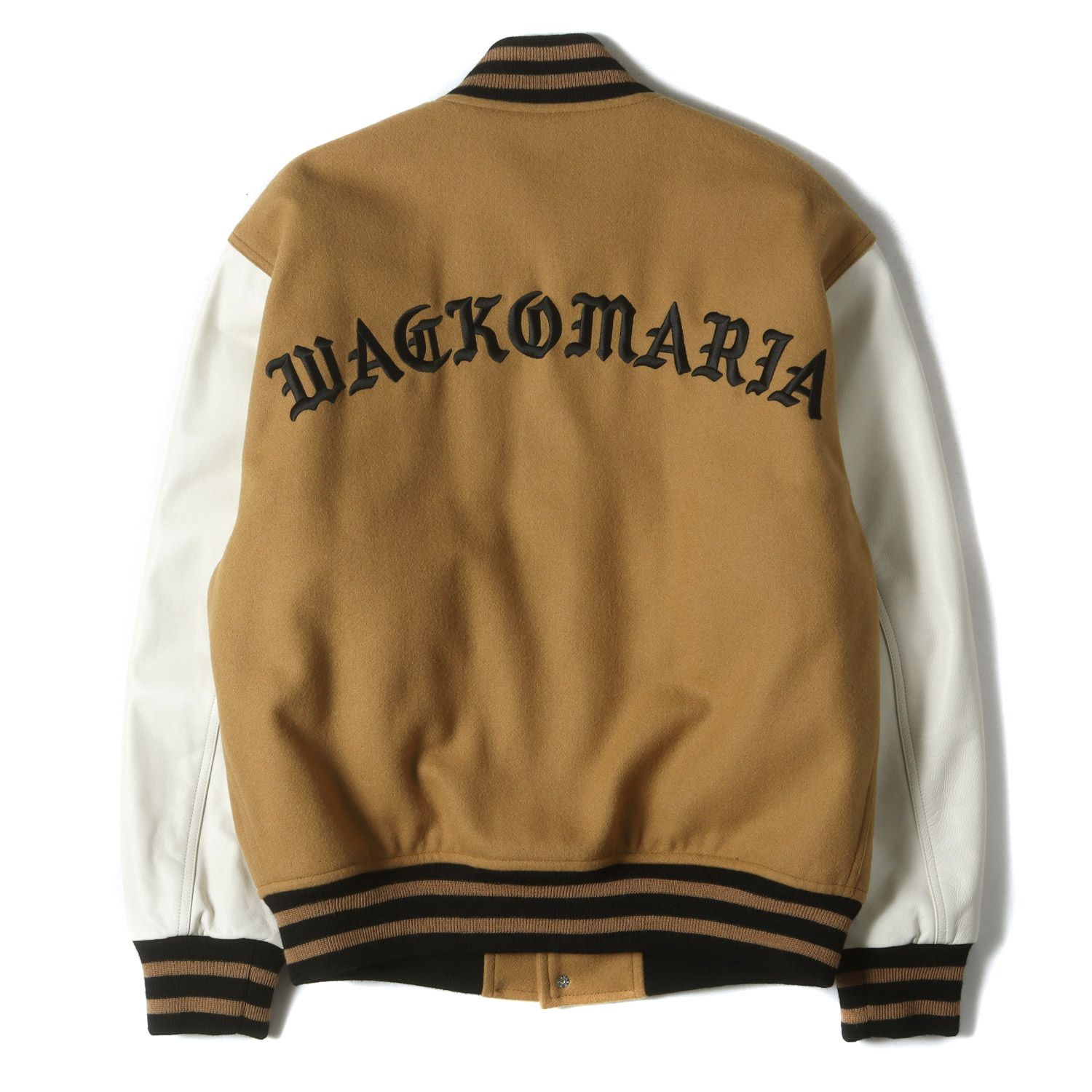 WACKO MARIA ジャケット サイズ:M 24SS 袖レザー メルトンウール スタジャン / バーシティ ジャケット (LEATHER VARSITY JACKET) ベージュ アウター ブルゾン ジャンパー【メンズ】