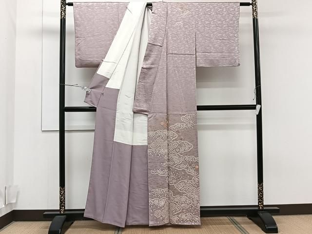 付下げ＊袷着物 吉祥文 宝尽くし 小さな刺繍 蛍ぼかし 紫 1SP9