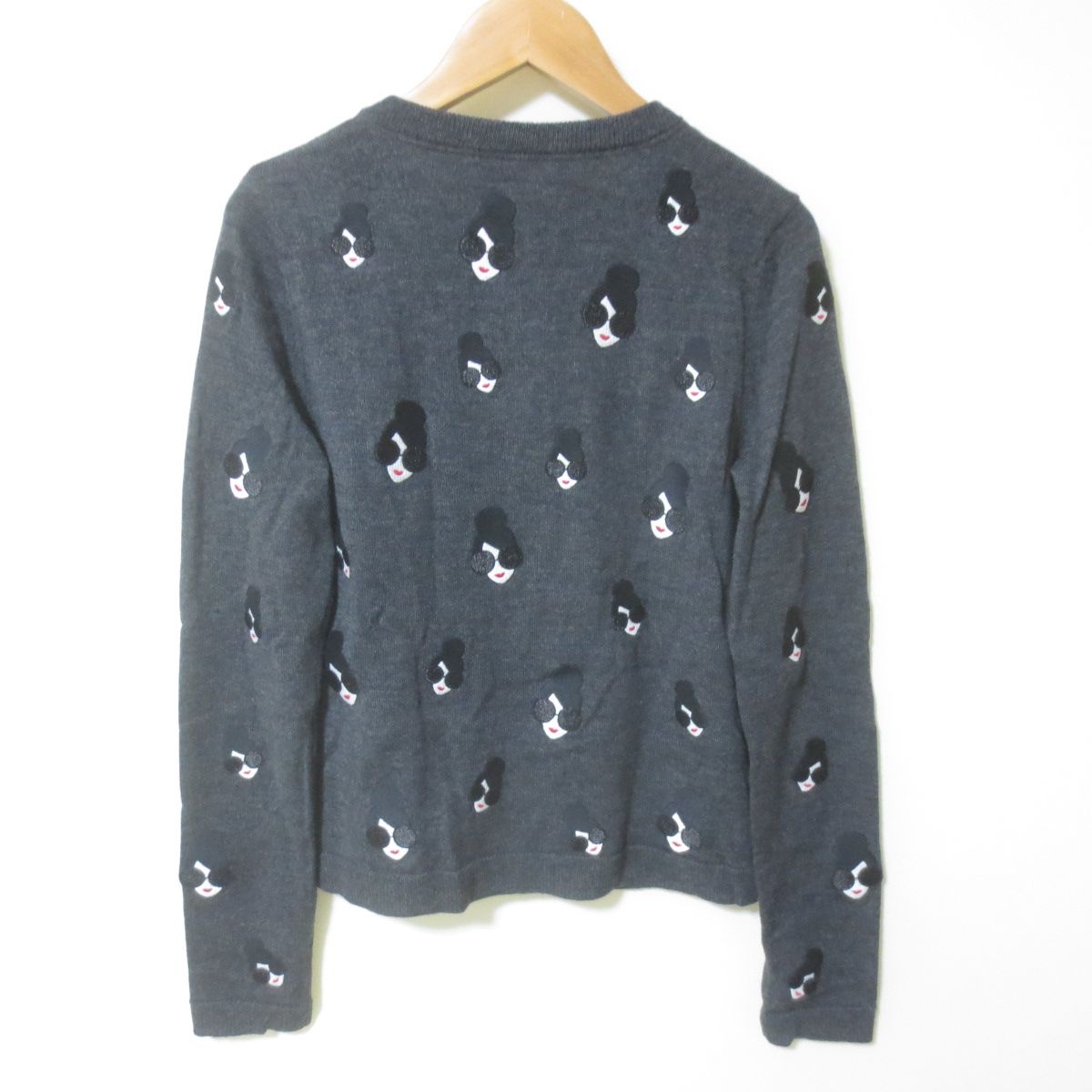 D 421 alice olivia アリスオリビア フェイス柄 カーディガン ニット グレー 総柄