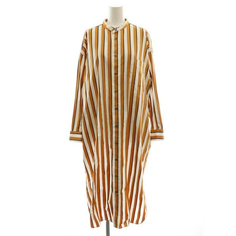 【極美品】TICCA ストライプコットンシャツワンピース　スクエア　バンドカラー 極美品】TICCA ストライプコットンシャツワンピース スクエア
