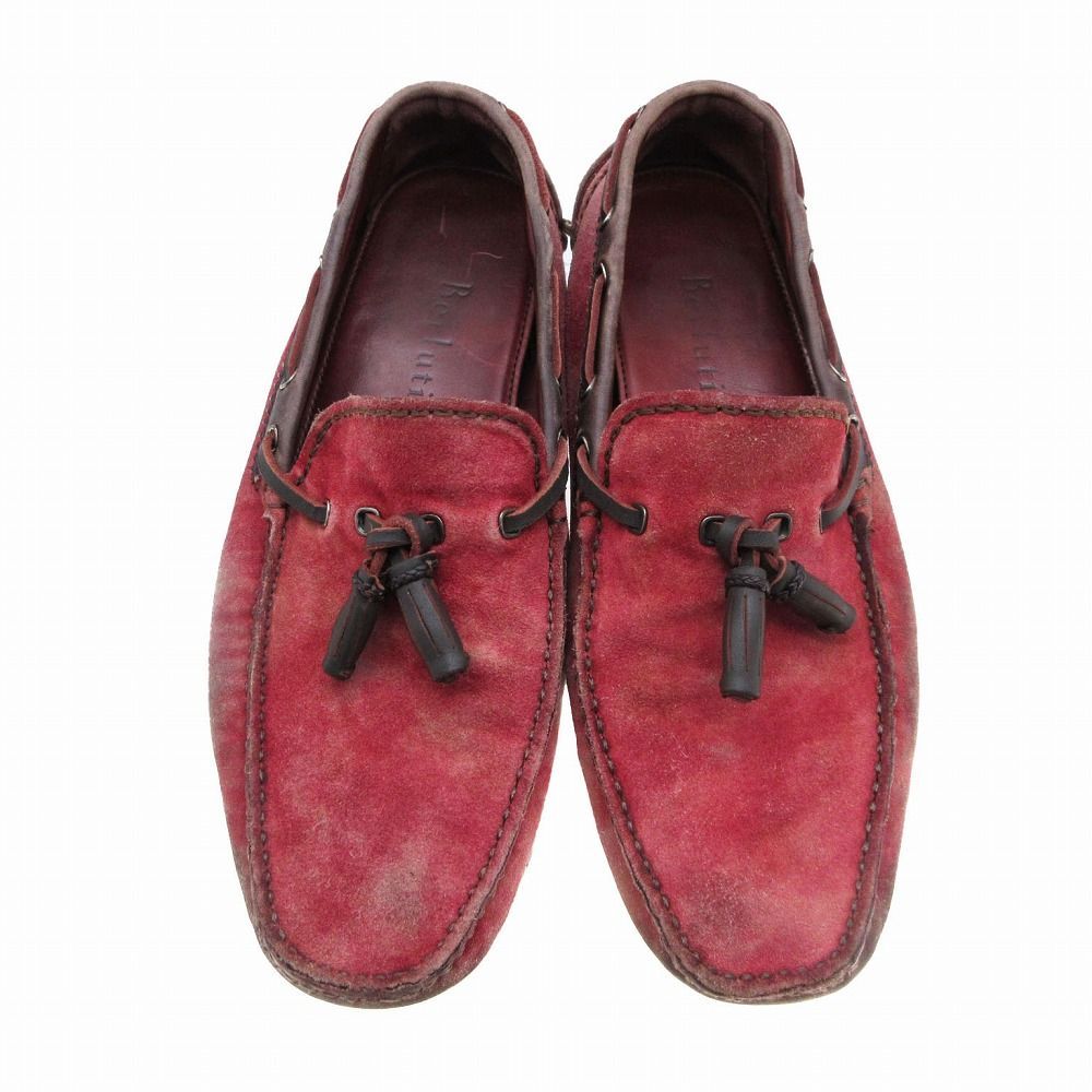 ベルルッティ Berluti スエード ドライビング シューズ タッセル デッキシューズ モカシン ローファー 靴 8 レッド ur29