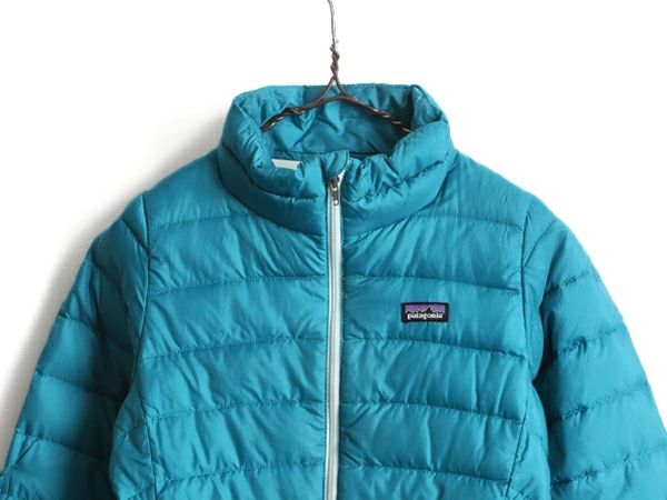 なクーポン配布中! ガールズ L 150cm 程 14年製 パタゴニア ダウン セーター 古着 Patagonia ジャケット フルジップ ジャンパー ブルゾン ハイネック ブルー