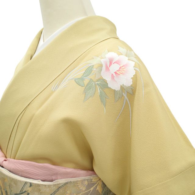 未着用に近い！湊鼠色＊霞模様＊わびさび＊お茶席＊訪問着＊１６１ｃｍ＊裄６８ 訪問着 袷 着物 未使用 正絹 フォーマル 手描き友禅 薄黄 ぼかし