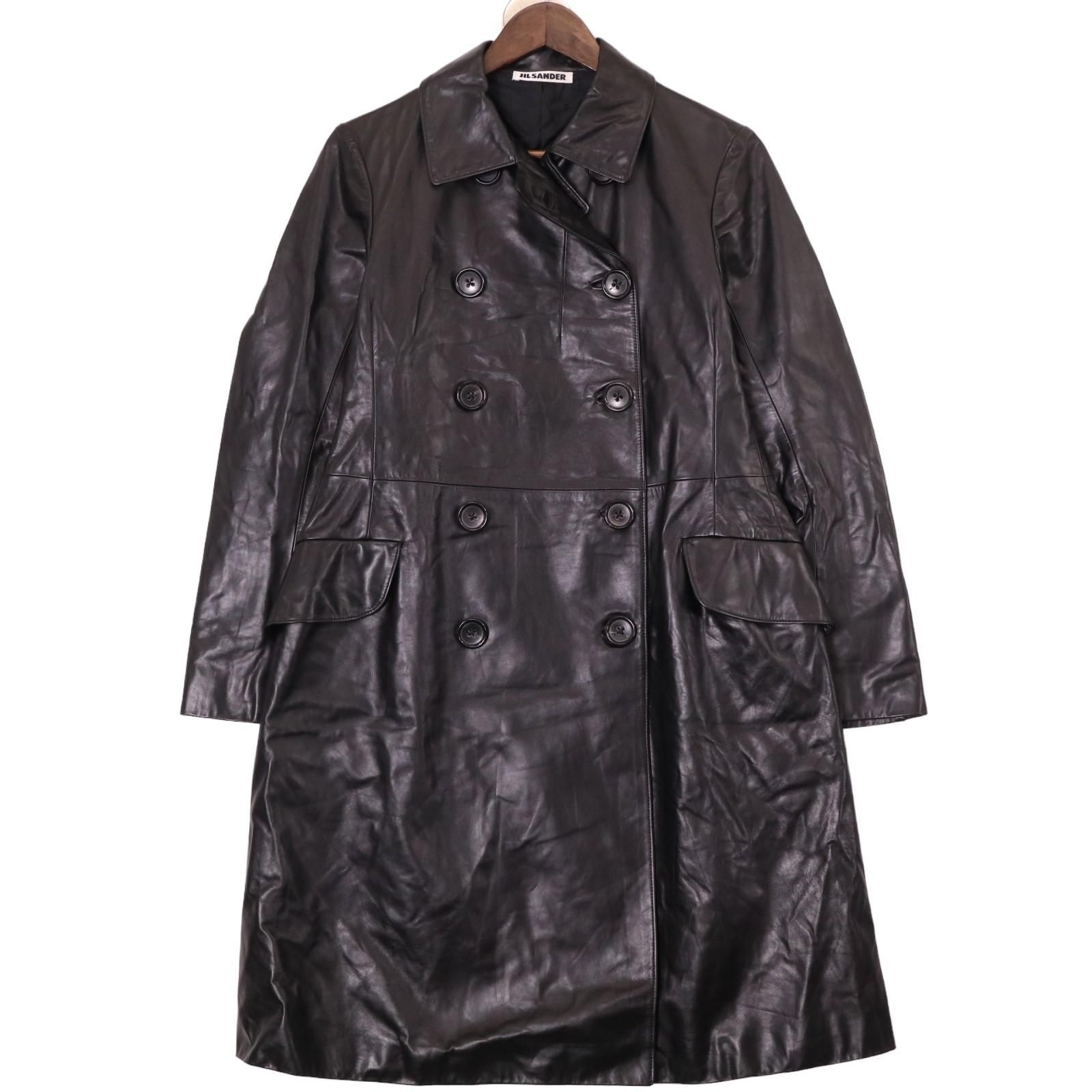 【美品】JILSANDER ジルサンダー レザー　ロングコート トレンチ　38 美品】JILSANDER ジルサンダー レザー ロングコート トレンチ 38