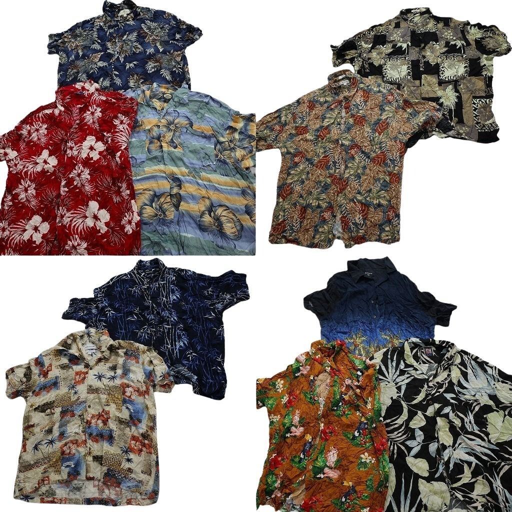 古着卸 レーヨン系 アロハシャツ 半袖シャツ 10枚セット メンズ 2XL パームツリー リーフ ボックスカット 古着 NA3347