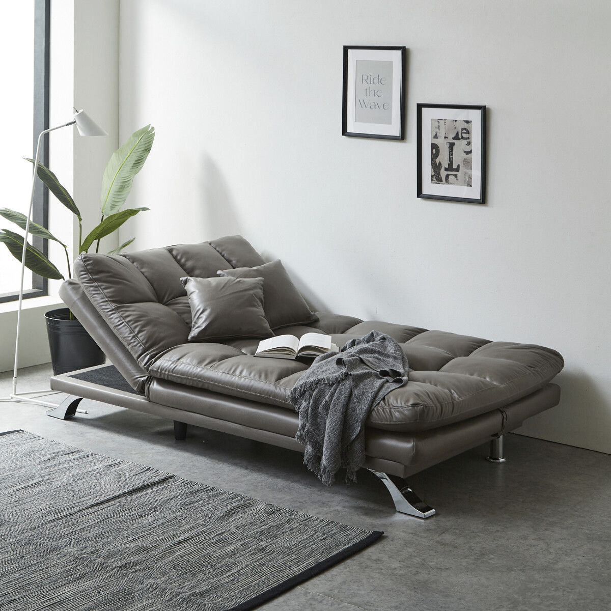 ３人掛ファブリックレザー ソファベッド グレー 幅192cm 3WAY クッション付 リビング ソファ 幅広 ファミリー 簡易ベッド