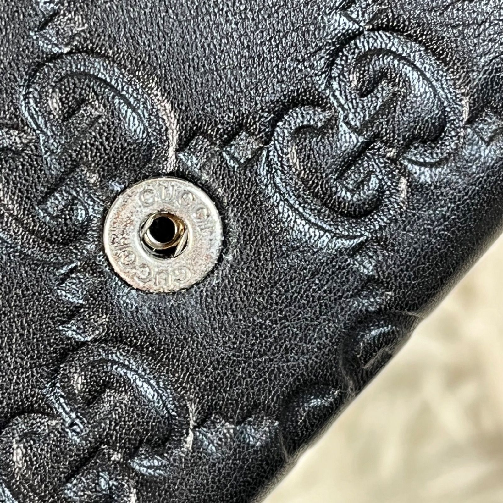 【美品】GUCCI ケース シマ　GG柄　レザー ブラック 美品 GUCCI カードケース シマ レザー GG柄 ブラック 箱付き