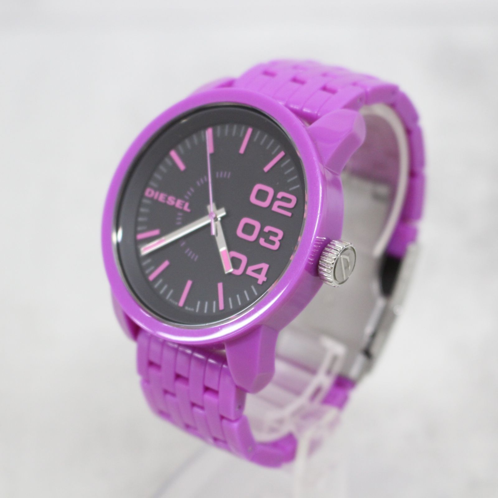 S198)【稼働品/美品】DIESEL/ディーゼル 腕時計 DZ-1524 パープル/紫