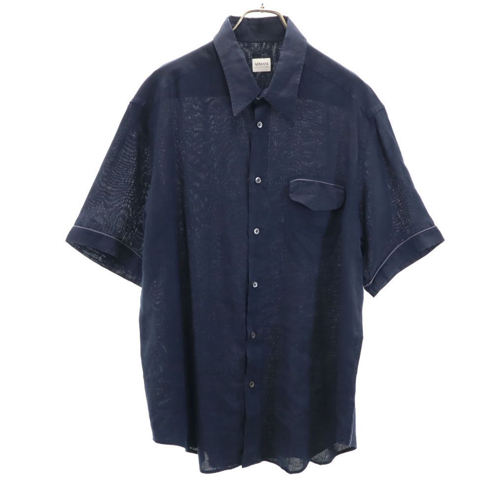 アルマーニ リネン100％ 半袖 シャツ XL ネイビー系 ARMANI メンズ 古着 【240410】 メール便可