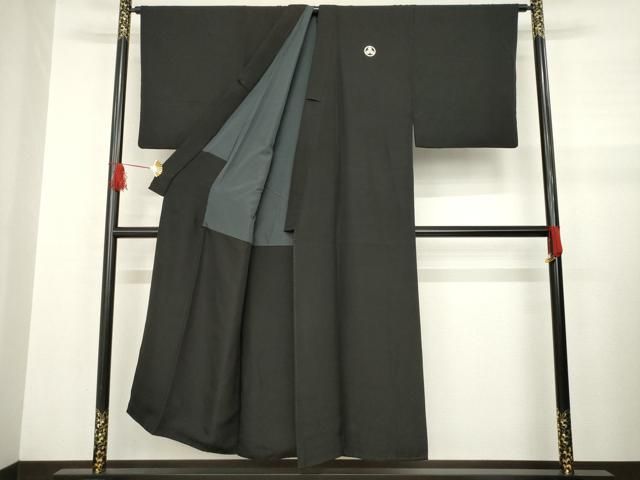 平和屋着物●男性 黒紋付 羽織セット 正絹 AABB0480ck