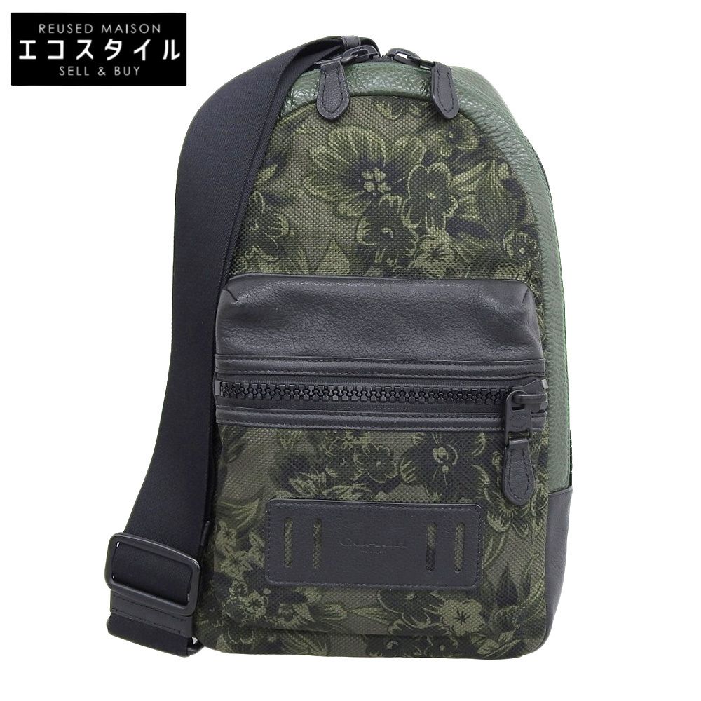 COACH コーチ フラワー ナイロンキャンバス×レザー ショルダーバッグ メンズ グリーン F59302 17年製