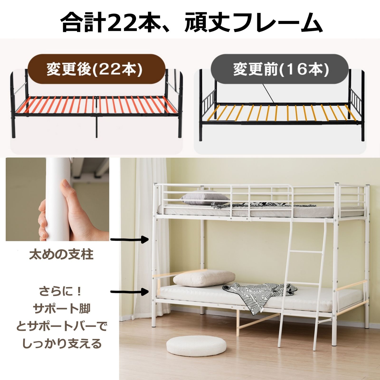二段ベッドロフトベッド シングルベッド パイプ 耐震 耐荷重150kg 楽天市場】ロフトベッド パイプベッド シングル ベッド デスク付