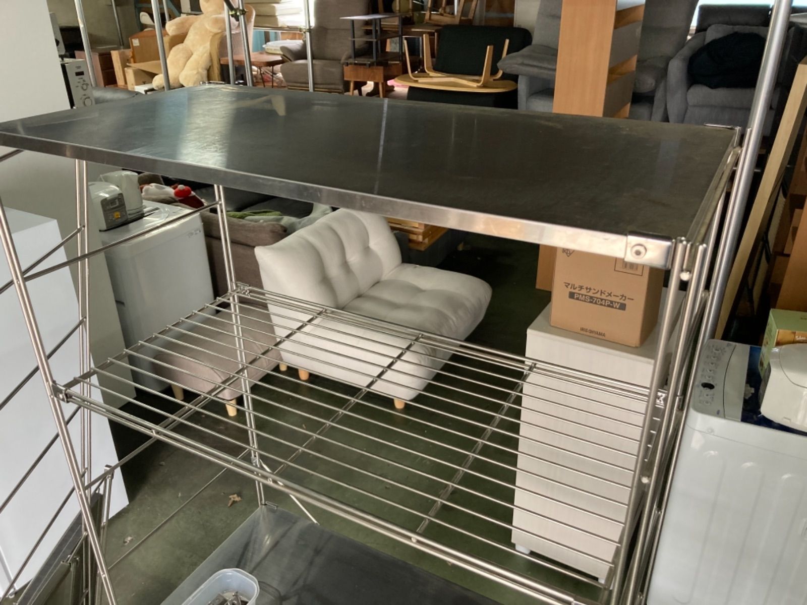 ○ 無印良品、ステンレスユニットシェルフ、幅168cm、キッチンボード 