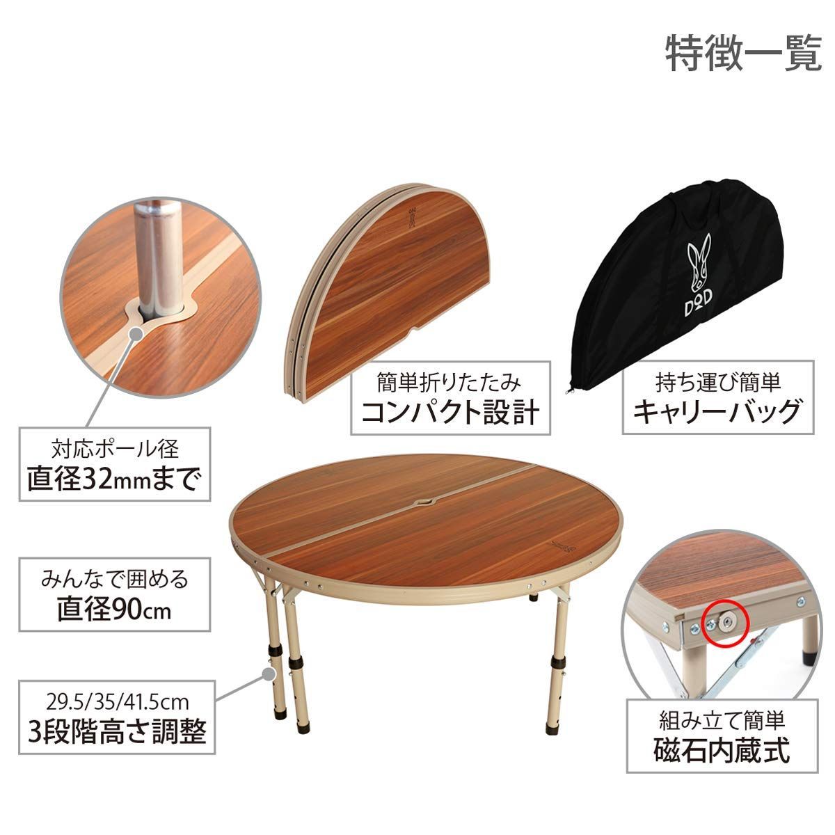 ワンポールテントテーブル ポールを囲んで