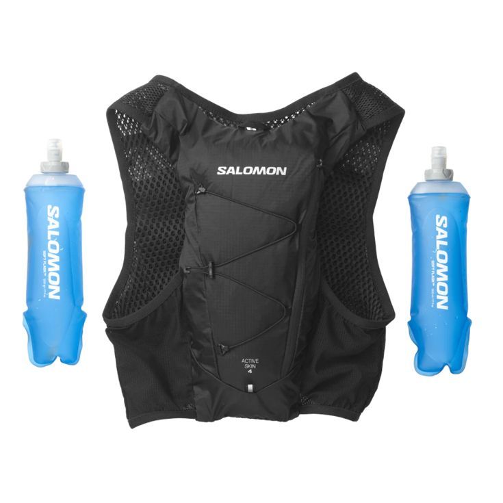 サロモン SALOMON ACTIVE SKIN 4 アクティブ スキィン 4 ユニセックス ランニングベスト フラスク付【lc1757600】陸上・ランニング用品 M (LC1757600)ブラック