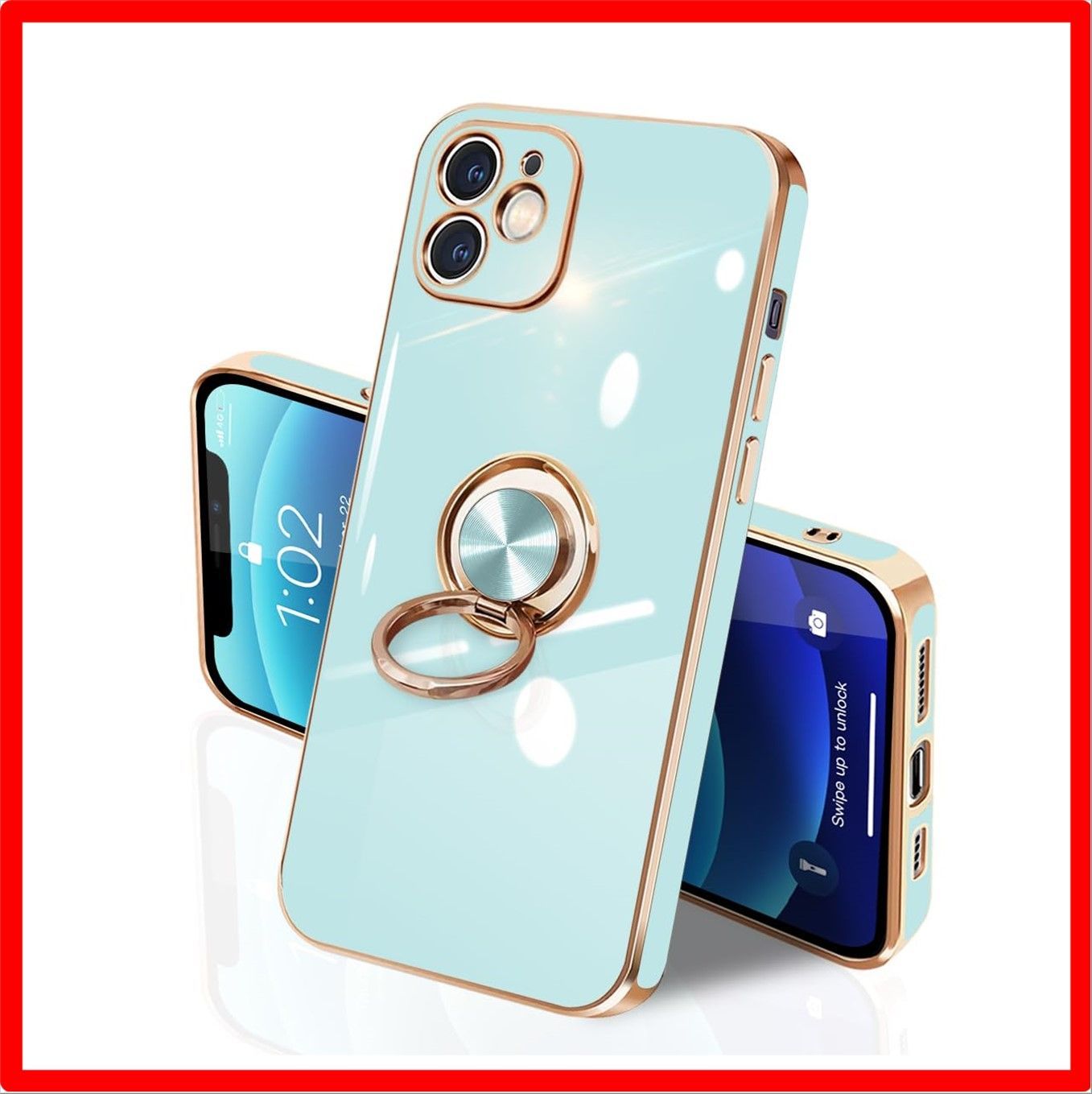【セール中】 iPhone 12 Mini_ライトシアン iPhone 12Mini ケース リング付き イフォン12Mini リング TPU カバー 全面保護