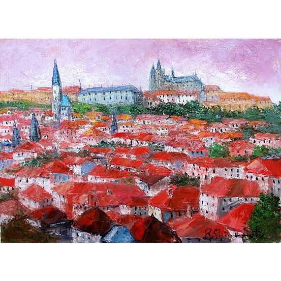 油彩画 F6号 島本良平 「爽風 大正池」 真筆 額入り 額装絵画 油絵 風景