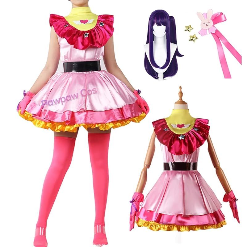 Pawpaw 星野アイ コスプレ衣装 ウイッグ付き 7点セット 推しの子 コスプレ 星野 アクア ルビー 有馬かな コスプレ ハロウィン 変装 仮装 文化祭 誕生日 舞台装 M 星野アイ ウイッグ 0