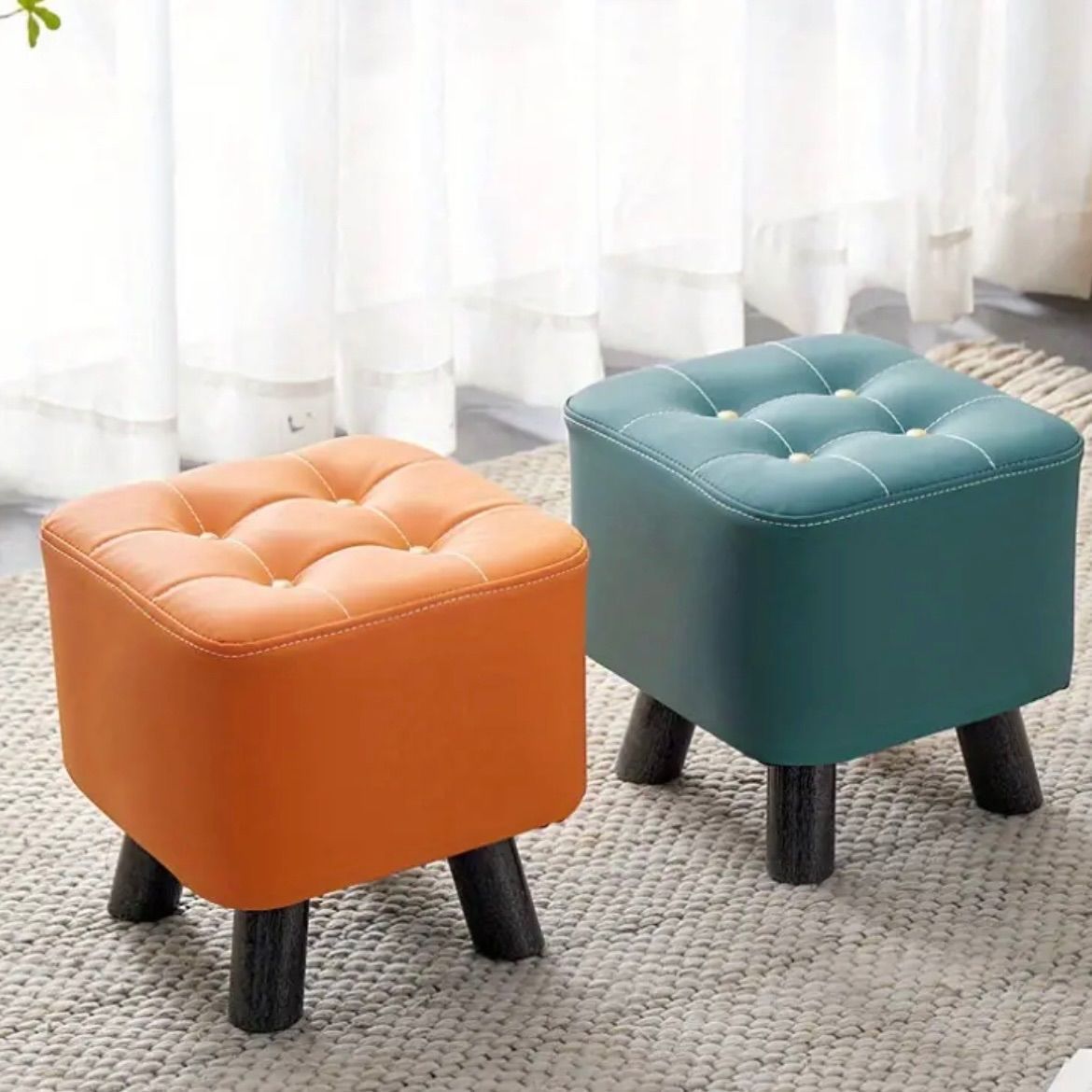 チェア 椅子 スツールスカンジナビアモダン 小さい 木製スツール 木製 多用途フットレスト ソファスツール リビングルーム 寝室 ダイニング 玄関 オフィス用 子供部屋 キッズルーム キッズサイズ 子供用 防水 ロイヤルブルー ピーコックブルー