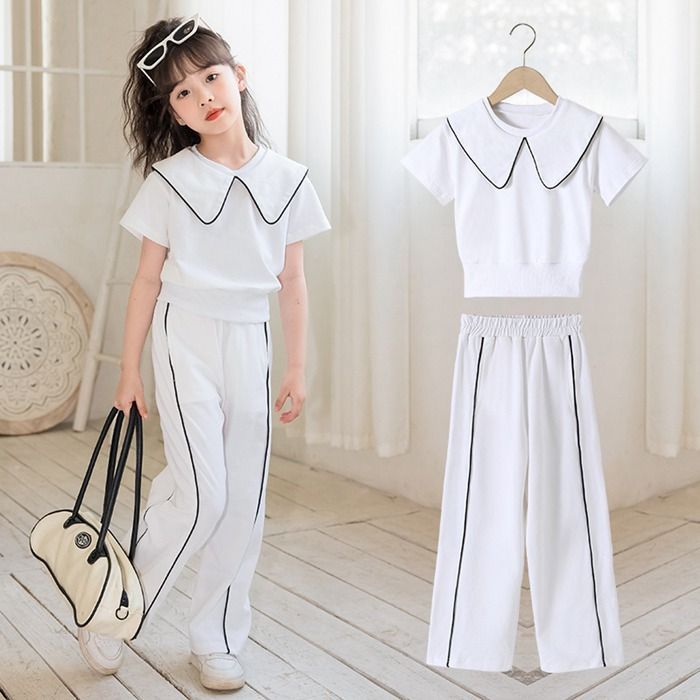 セットアップ 韓国子供服 キッズ 女の子 ジャージ 上下セット 半袖シャツ パンツ ガールズ 2点セット スポーツウェア ロングパンツ 運動着 スウェット ゆったり 部屋着 夏服 ウエストゴム カ