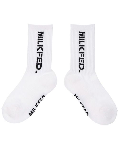 靴下 ソックス ミルクフェド MILKFED くつ下 2足組 レディース MILKFED SIDE STENCIL SOCKS SET 103228054002 白 黒 ブラック ホワイト 縦ロゴ