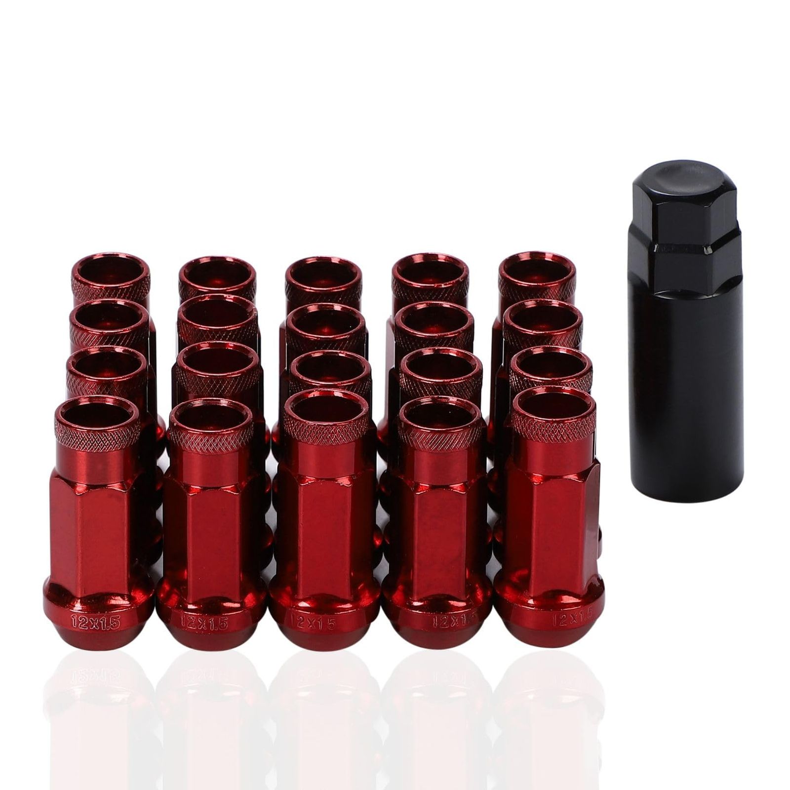  Partools ホイールナット M12xP1.5 48mm 20個セット 盗難防止 専用ソケット付き (レッド) [レッド] ホイールナット