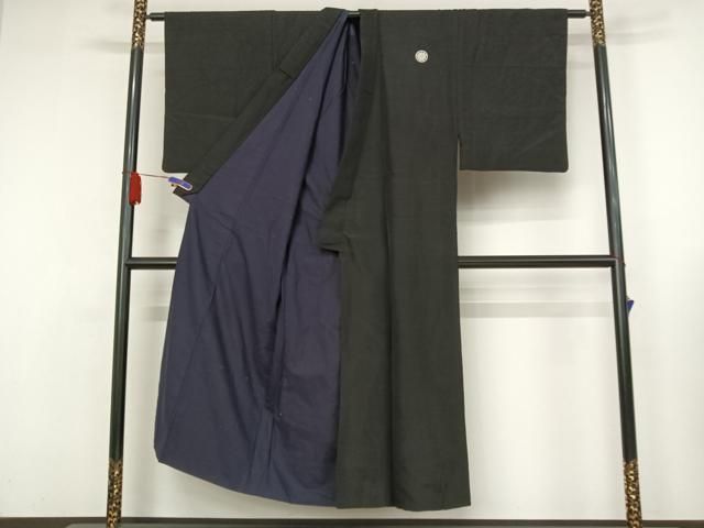 平和屋着物○男性 黒紋付 羽織 正絹 逸品 AABC0654ph