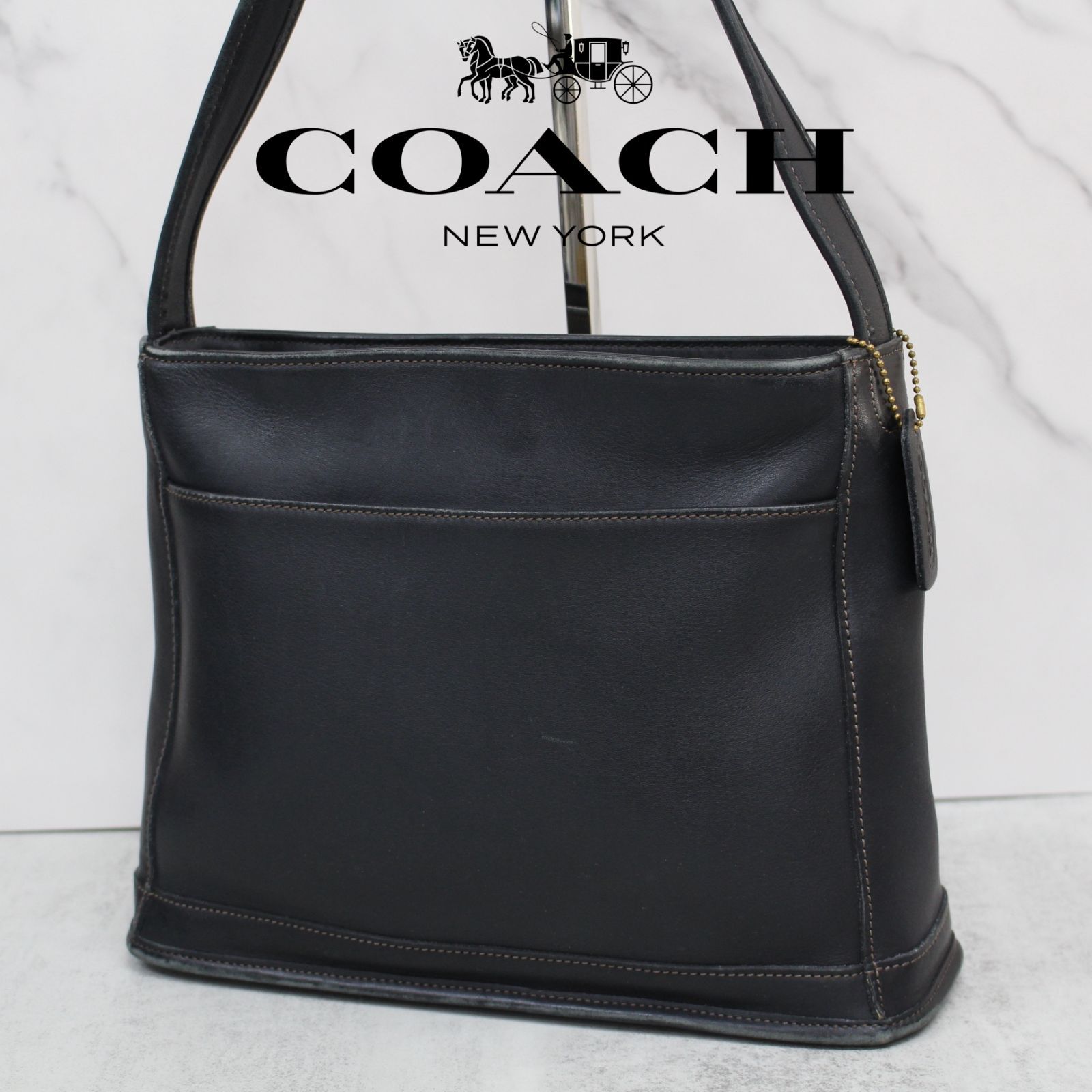 S065)COACH ショルダーバッグ フルグレインレザー 9310 ブラック - メルカリ