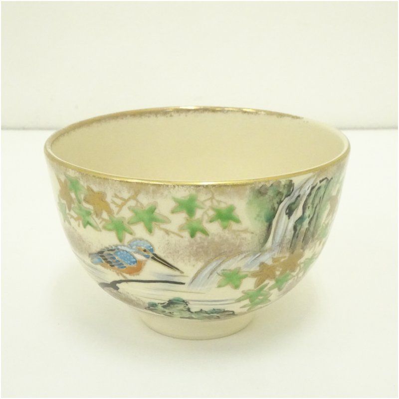 作家物 色絵翡翠茶碗（箱付） 茶道 抹茶 おしゃれ 抹茶茶碗 抹茶