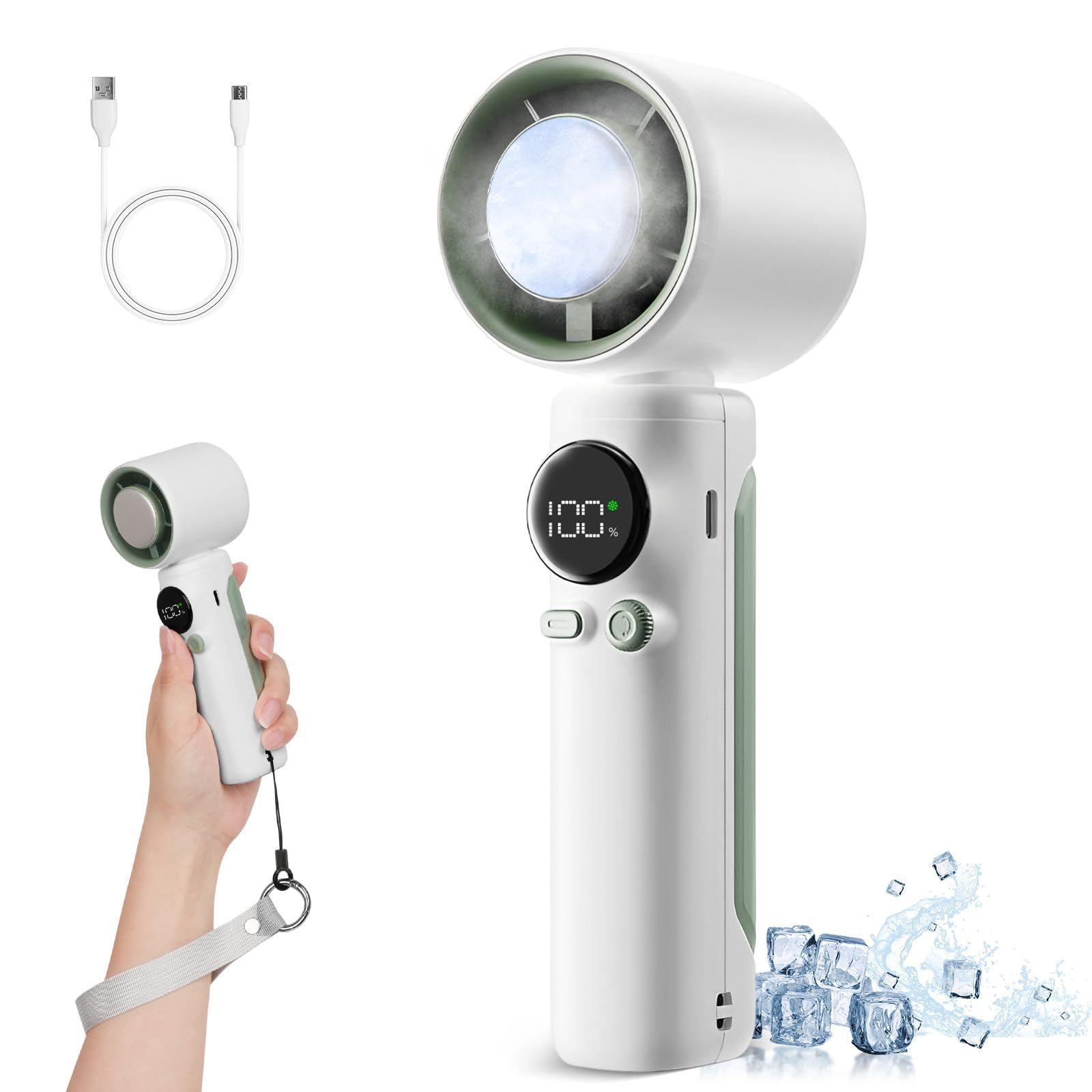 ハンディファン 手持ち扇風機 ハンディ扇風機 INSGEER【2024新型 冷感プレート付き 急速冷却】100段から調整 無段階風速調整可能 LEDディスプレイ 5000mAh大容量 ストラップ付き 高速動作 卓上扇風機 熱中症対策 携帯便利 熱中