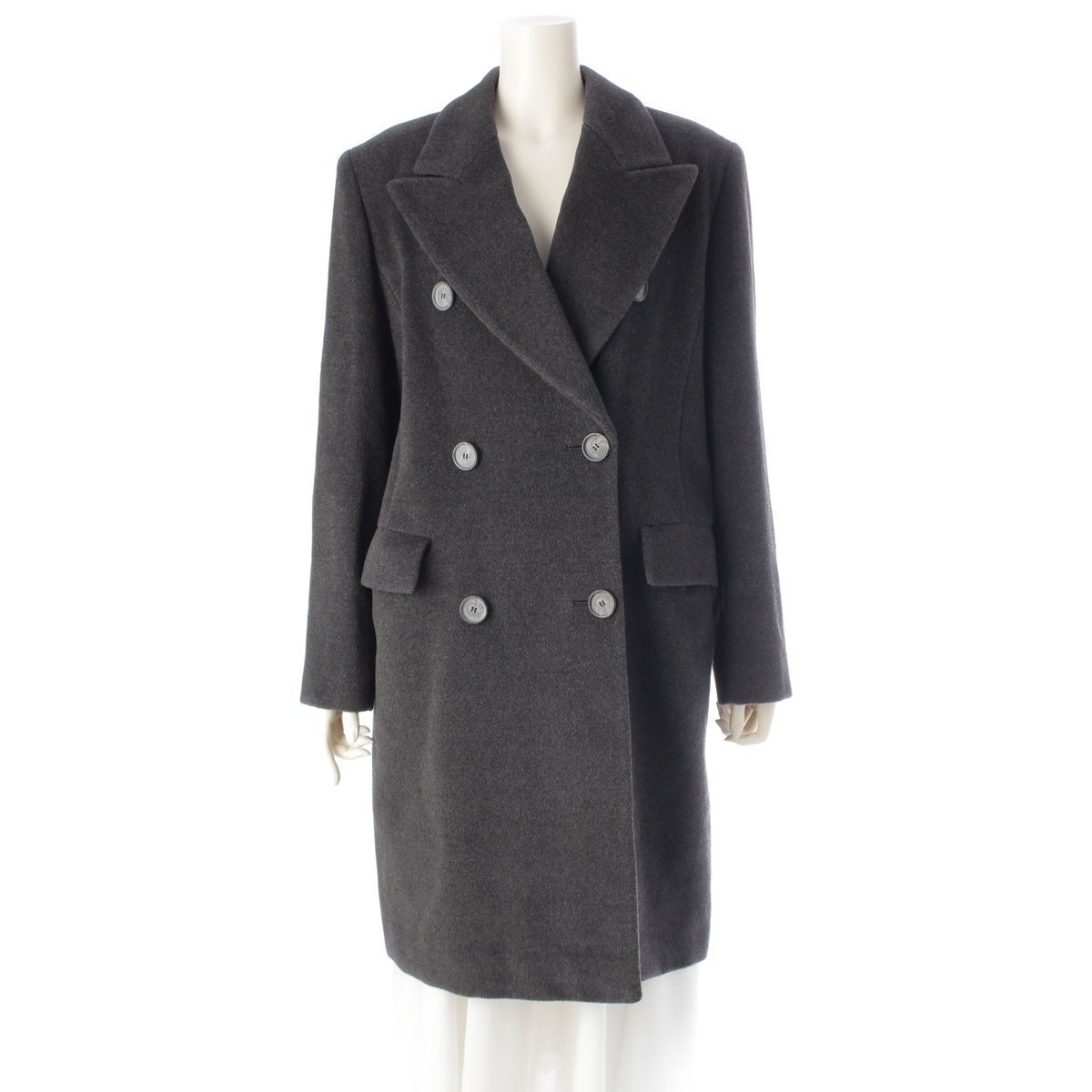 マックスマーラ ウール カシミヤ ダブルブレスト コート 品質情報センタータグ グレー 42