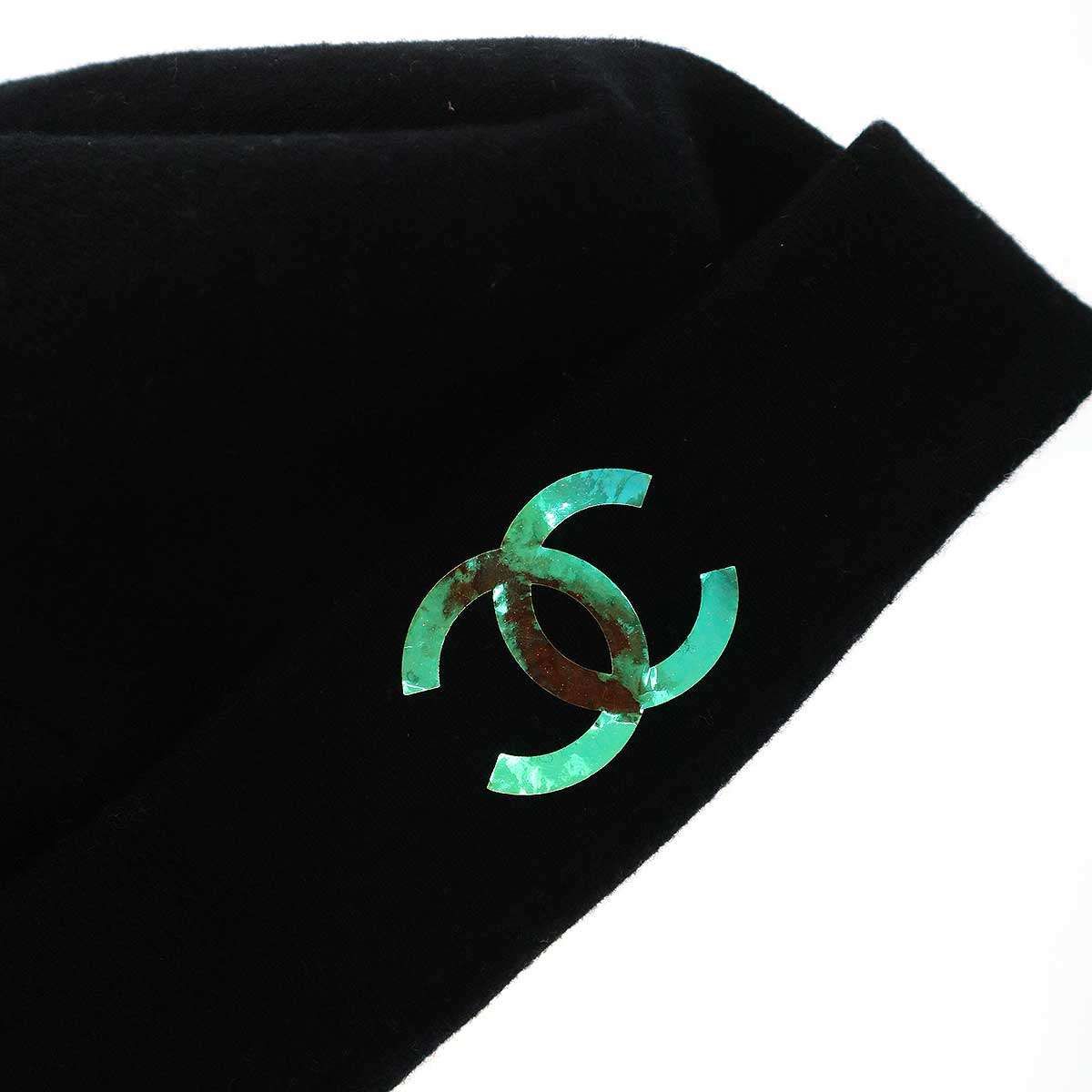 CHANEL / リフレクティブココマーク ニットキャップ/カシミア/BLK CHANEL シャネル リフレクティブココマーク カシミヤビーニーニット