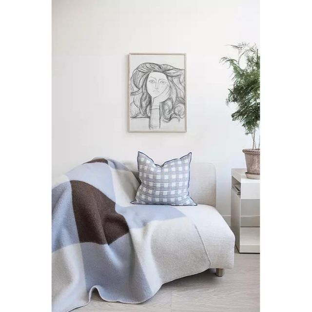BRITA SWEDEN | POP brown|blue | ウールスロー | 130x200cm 北欧 ラムウール ブランケット ブロックチェック
