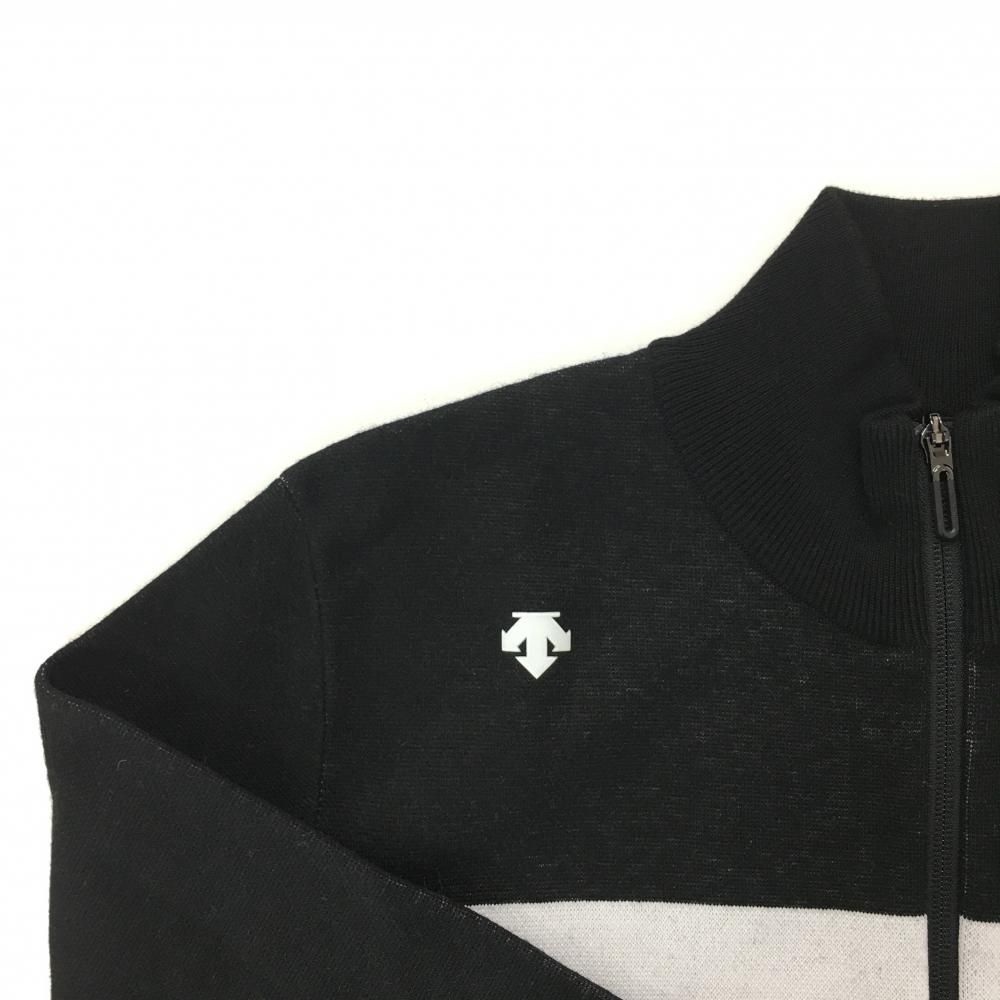 新品】デサントゴルフ ニットジャケット 黒×白 胸元ライン 袖ロゴ 中田