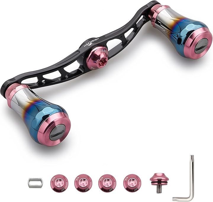 HEIGHTEN ベイト リール ハンドル 航空アルミ製 シマノ ダイワ アブガルシア 通用 ベイトリール Aurora 0028 V2.0 - 90mm - ブラック＆桜ピン