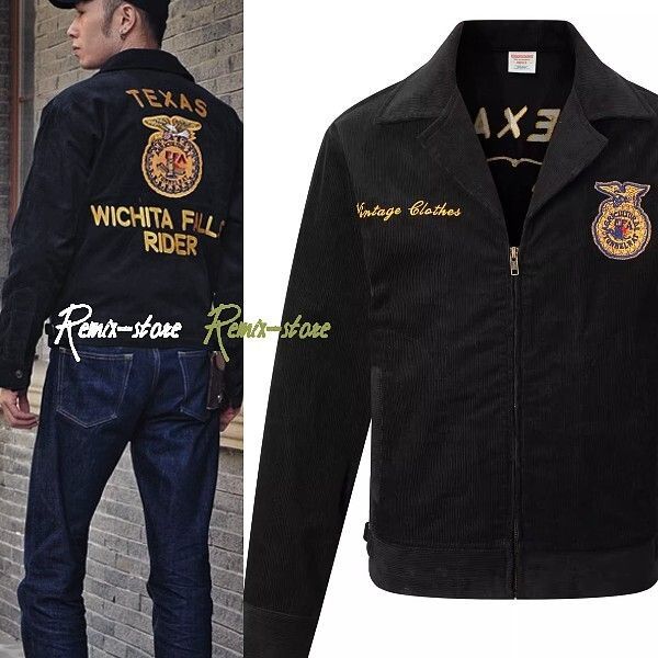 ファン アメリカン 復刻 FFA 刺繍コーデュロイ バーンジャケット ブラック S〜2 XL 黒 ヴィンテージ アメカジ 大きいサイズ 602