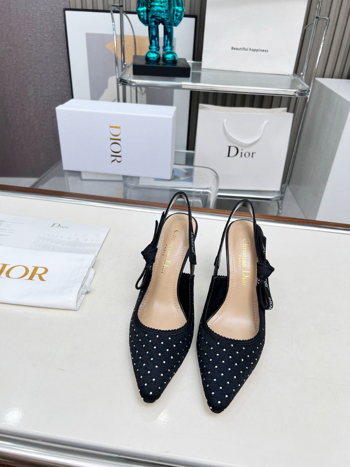 Dior リボンサンダル　バーガンディ ベルベット Dior 刺繍ハイヒール アルファベットロゴリボンサンダル02-2