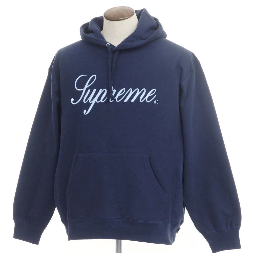 シュプリーム Supreme 2023年秋冬 Raised Script Hooded Sweatshirt プルオーバー スウェットパーカー ネイビー【サイズL】【メンズ】付属品なし