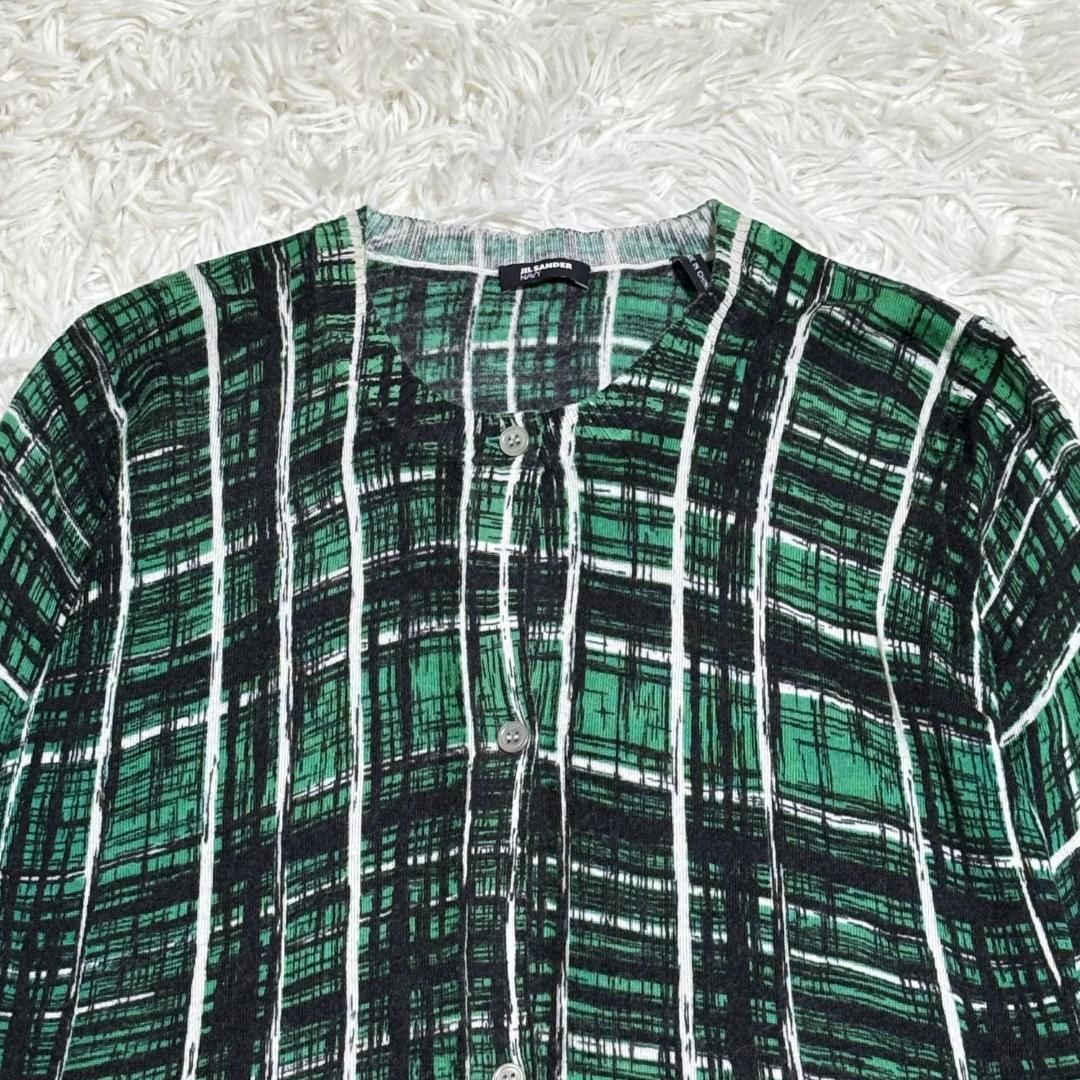 JIL SANDER 薄手カーディガン グリーン チェック M