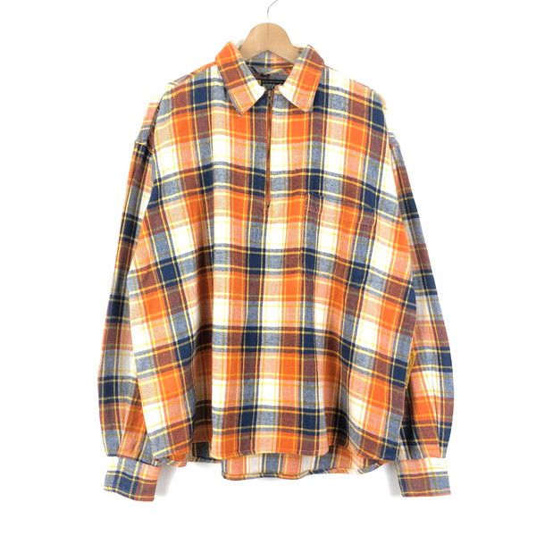 【古着】 フランネルシャツ ハーフジップ チェック柄 やや厚手 オレンジ系 メンズXL 【中古】 n059686
