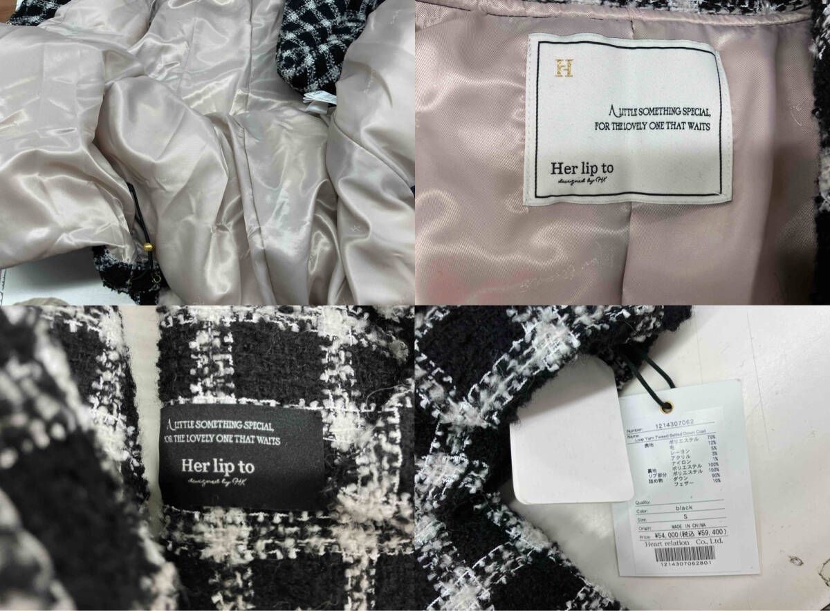 新品タグ付】Her lip to LOOP YARN TWEED BELTED DOWN COAT