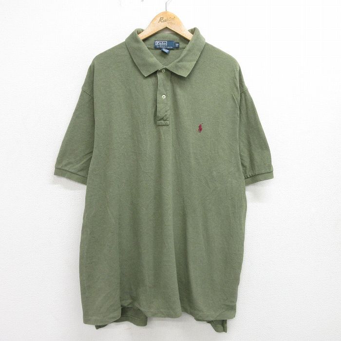 XL/古着 ラルフローレン 半袖 ブランド ポロ シャツ メンズ 90s ワンポイントロゴ 鹿の子 大きいサイズ コットン 薄緑 グリーン 24jun03 中
