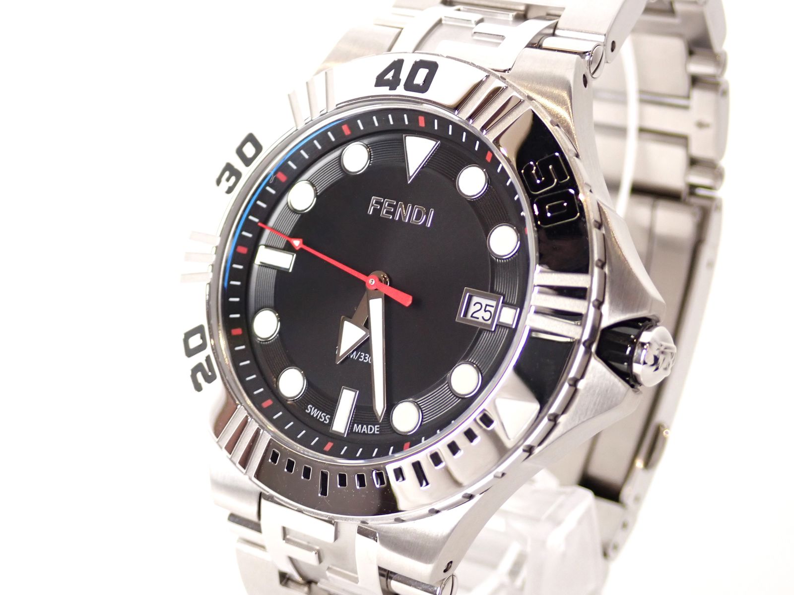 【FENDI】フェンディ マイウェイ 35000S ステンレススチール×レザー 黒 クオーツ アナログ表示 レディース 白文字盤 腕時計