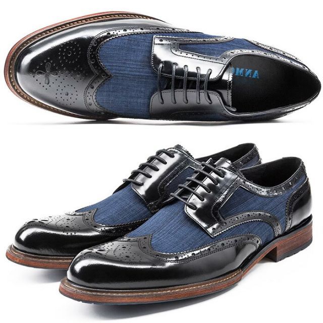 ビジネスシューズ メンズ ウィングチップ メダリオン レースアップ コンビカラー スエード ブラウン ネイビー 送料無料