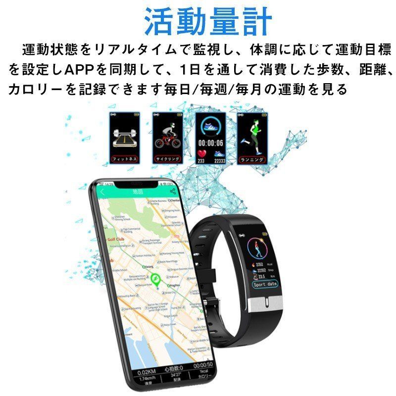 心電図ECG PPG】スマートウォッチ 日本製センサー 体温測定 血圧測定