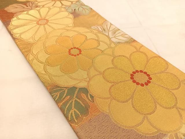 平和屋着物◎佐賀錦 六通柄袋帯 唐織 菊花文 金糸 正絹 逸品