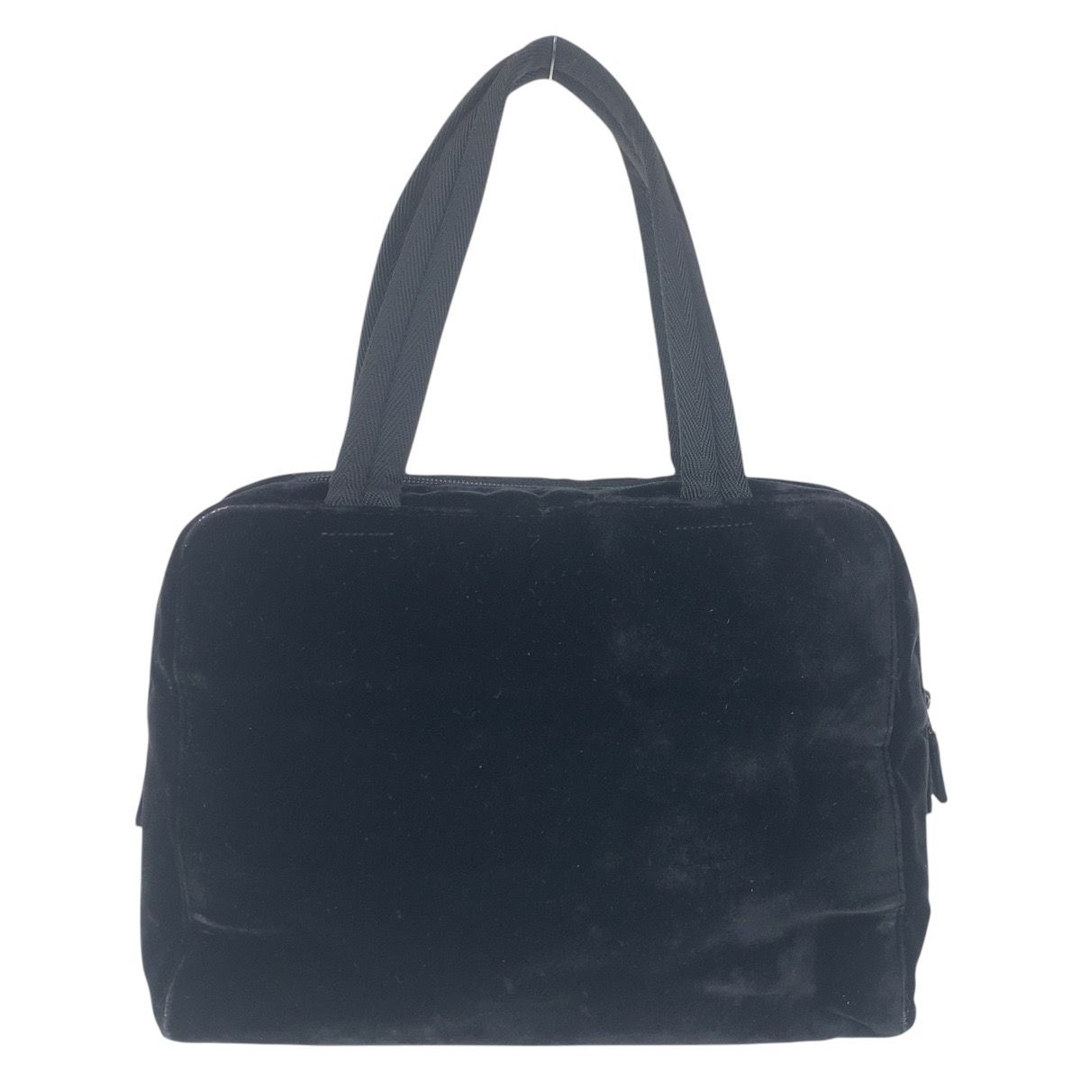 美品 PRADA プラダ 三角ロゴプレート ブラック 黒 シルバー金具 ベロア 