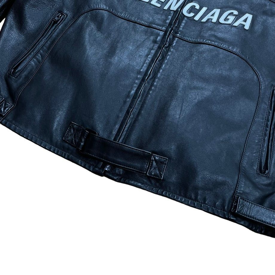 BALENCIAGA】19AW FRONT LOGO LEATHER JACKET BLACK バレンシアガ