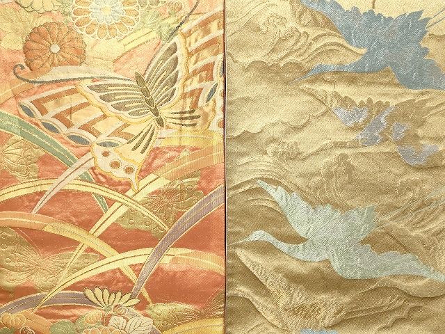 【袋帯】未使用品/本金箔煌めく＊西陣織＊鳳凰と鶴の吉祥文/花尽くし/424cm 京都西陣老舗「名門-となみ織物謹製-京の名宝」 鳳凰柄 豪華絢爛