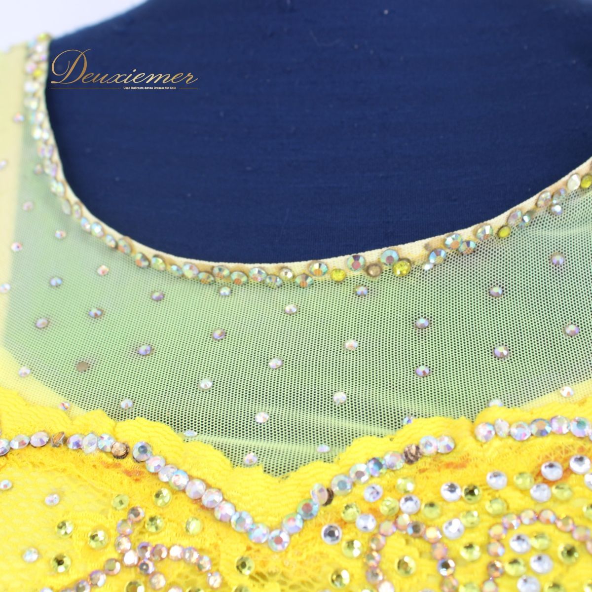 【イギリス製 社交ダンス衣装】イエロー ワンピース ドレス 黄色 フロート レース フリル デモ 競技用 花 パーティ 発表会 イギリス製 社交ダンス衣装】イエロー ワンピース ドレス 黄色